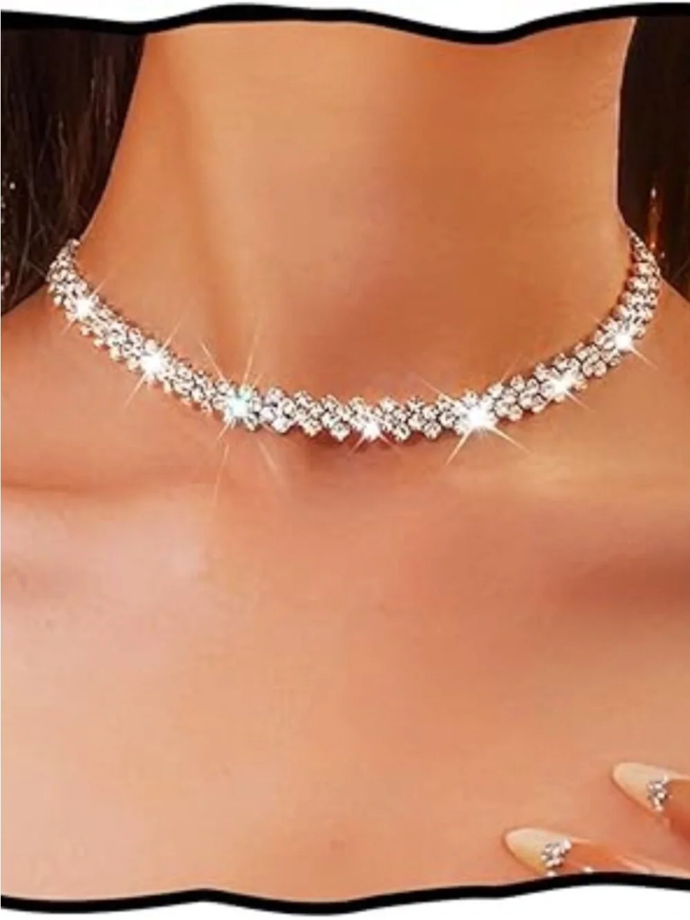 Rhinestone Choker Necklace Silver Diamond Row Cuban Prom‎ Wedding Party new